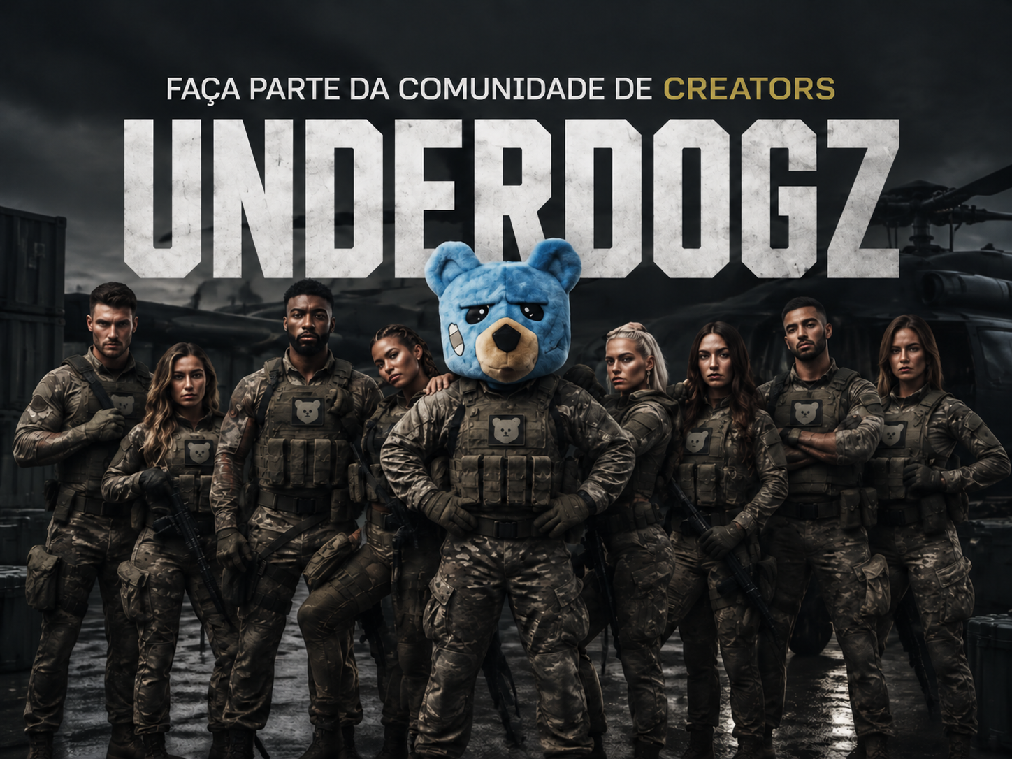 Underdogz — comunidade de creators da Under Labz reunida com o mascote