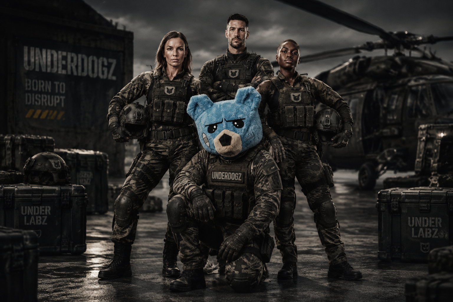 Atletas Under Labz com o mascote Underdogz